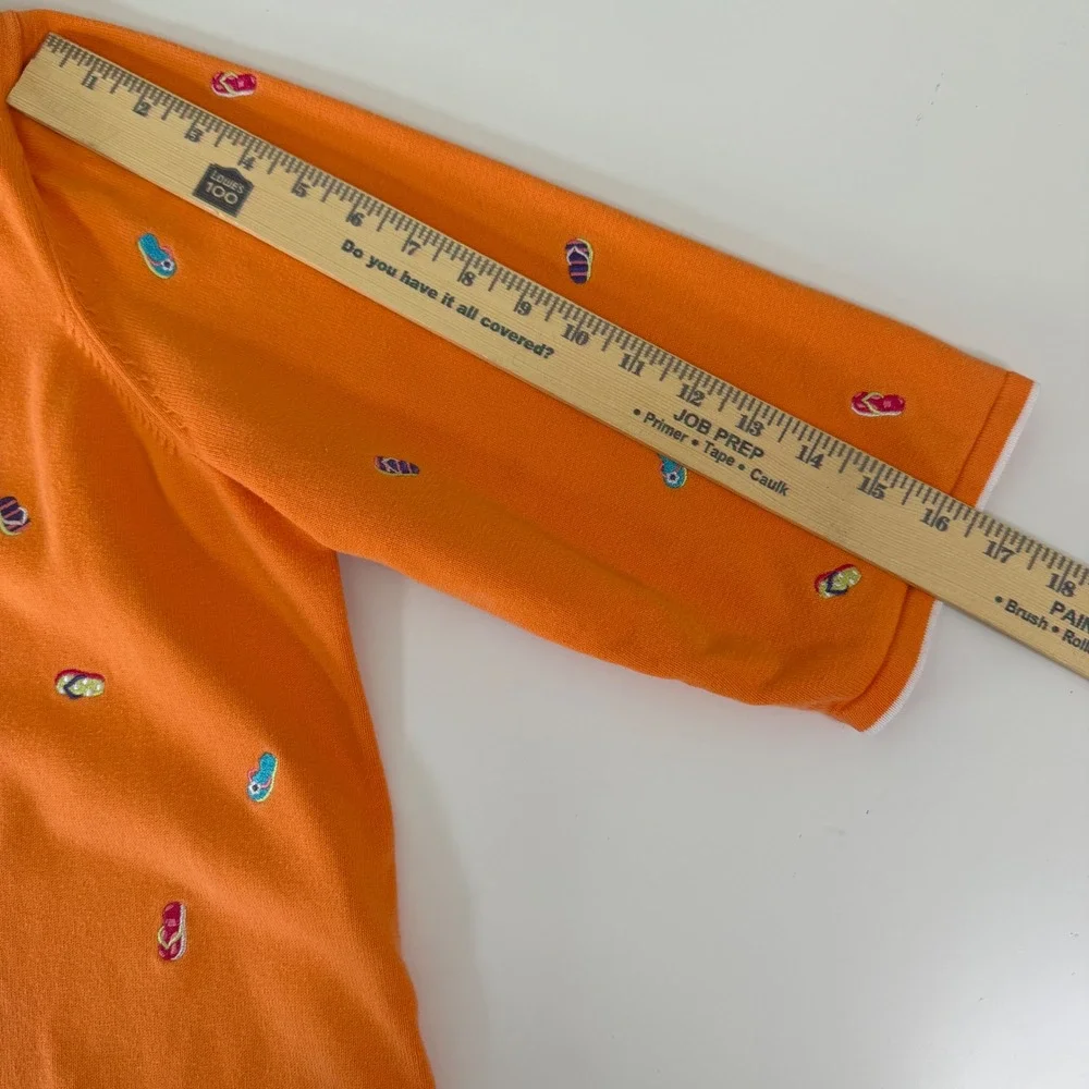 CJ Banks Orange Flip Flop Embroidered Cardigan Womens 2X Summer Beach Novelty